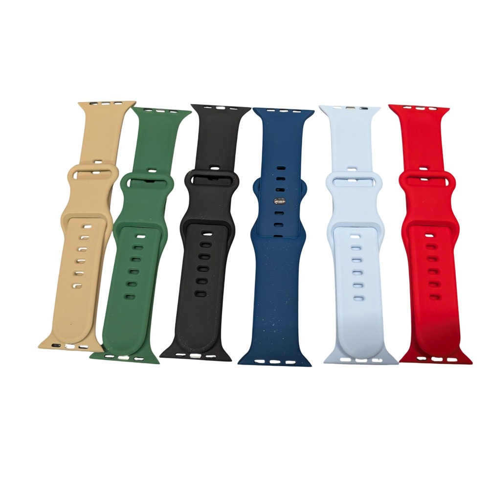 6 Pack Silicone Sport Bands for Apple Watch Smartwatch Multi Color Bundle Set